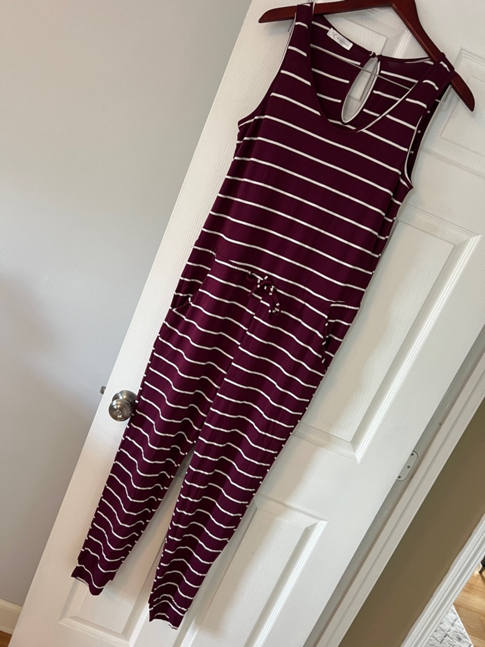 2/$7 Striped Sleeveless Jumpsuit in Burgundy and White
